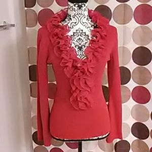 Versatile red ruffle sweater